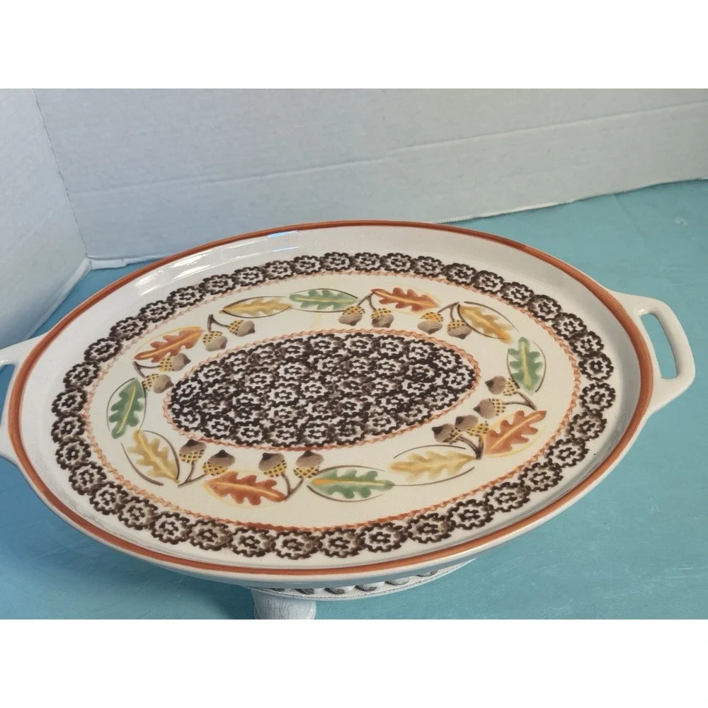 Temp-tations Old World Autumn Tea Serving Set With‎ Tray Fall Leaves Acorns. 6pc